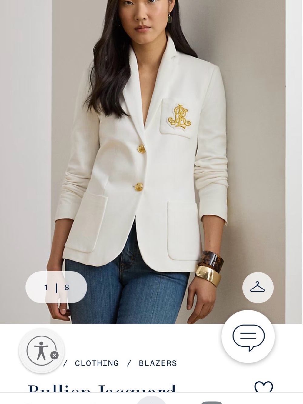Lauren Ralph Lauren white Blazer with Gold Crest & Buttons